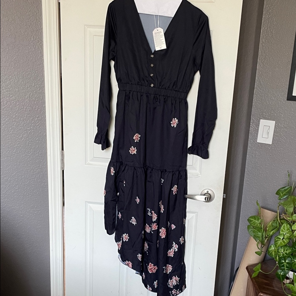 Elegant Black Floral Women's Dress